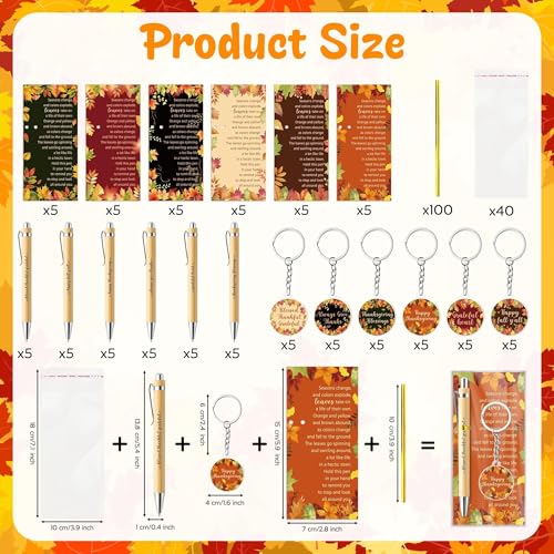 BZaber Fall Thanksgiving Gifts Set 230Pcs Autumn Maple Leaf Bookmarks Motivational Pens Keychains for Boys Girls Thank You Appreciation Gifts for Teachers Students Rewards Birthday Party Favor - Image 3
