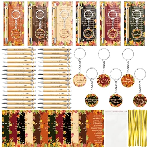 BZaber Fall Thanksgiving Gifts Set 230Pcs Autumn Maple Leaf Bookmarks Motivational Pens Keychains for Boys Girls Thank You Appreciation Gifts for Teachers Students Rewards Birthday Party Favor - Image 1