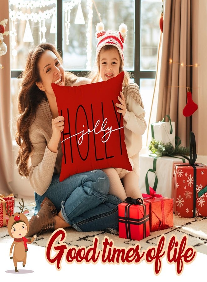 Brightown Red Christmas Pillow Covers 18x18 Set of 4 Christmas Decorations Winter Holiday Decor Throw Cushion Case for Home Couch - Image 2