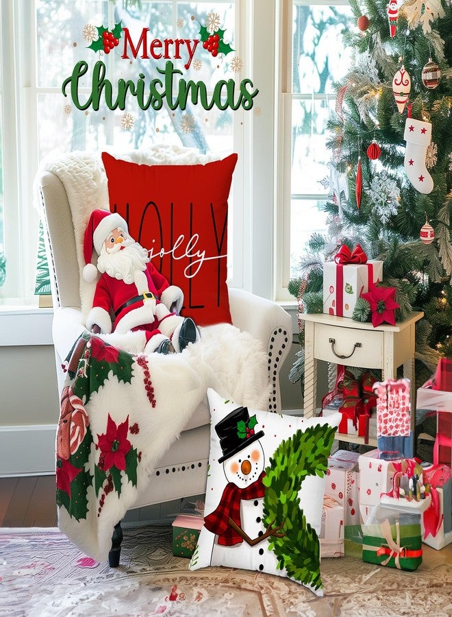 Brightown Red Christmas Pillow Covers 18x18 Set of 4 Christmas Decorations Winter Holiday Decor Throw Cushion Case for Home Couch - Image 3
