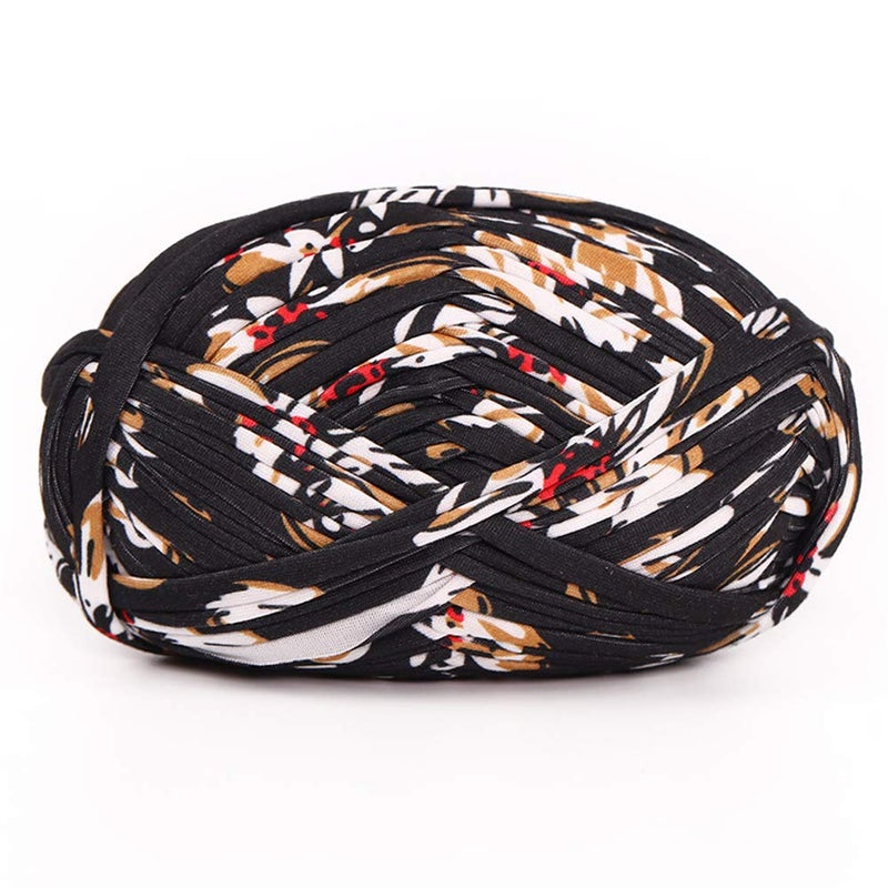 1 PCS Colorful TShirt Yarn Knitting Yarn Fabric Crochet Cloth for DIY Knitted Fabric Art 42 Black Flower