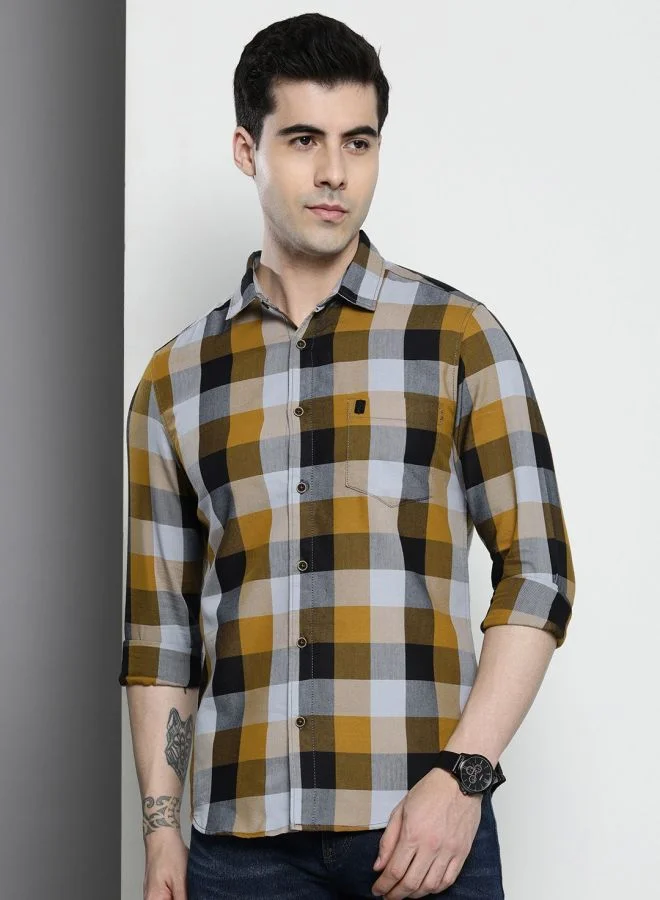شركة المرآب الهندية Men Regular Fit Checkered Full Sleeves Cutaway Collar Casual Shirt