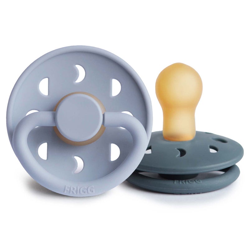 FRIGG Moon Natural Rubber Baby Pacifier | Made in Denmark | BPA-Free (Powder Blue/Slate, 0-6 Months) 2-Pack - Image 1