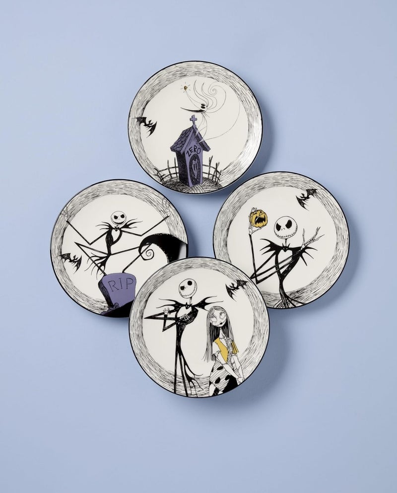 LENOX Dinnerware Set, Nightmare Before Christmas Accent Plates Set For 4, Jack Skellington, Halloween Decor Indoor, Porcelain, Dishwasher Safe, Microwave Safe, Halloween Dishes (White/Black, 4 Pieces) - Image 2