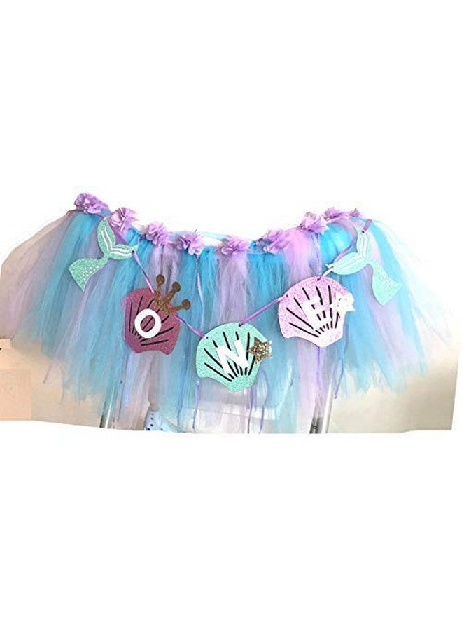 Alemon 2 In 1 Mermaid 1St Birthday Party Supplies High Chair Tutu Tulle Decoration For Baby Purple Blue Shell"One" Pennant Under The Sea Mermaid Happy Birthday Favors For Highchair - Image 2
