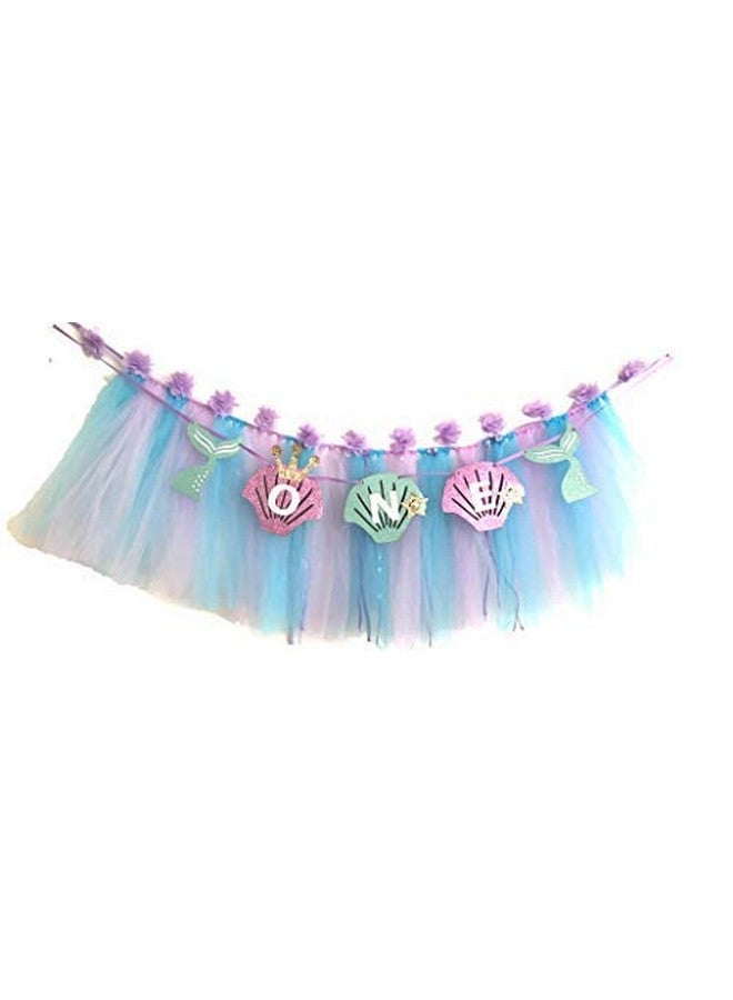 Alemon 2 In 1 Mermaid 1St Birthday Party Supplies High Chair Tutu Tulle Decoration For Baby Purple Blue Shell"One" Pennant Under The Sea Mermaid Happy Birthday Favors For Highchair - Image 3