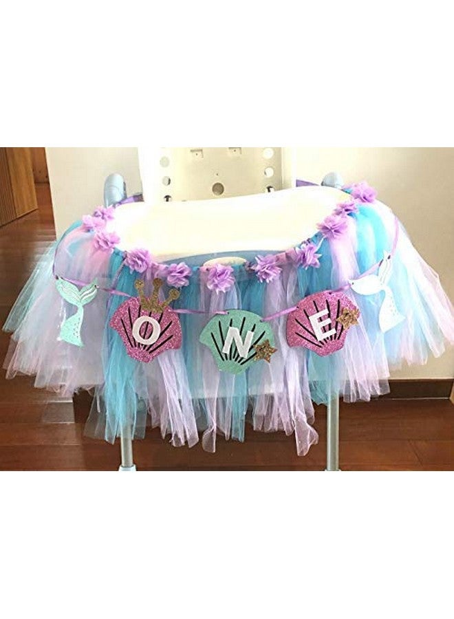 Alemon 2 In 1 Mermaid 1St Birthday Party Supplies High Chair Tutu Tulle Decoration For Baby Purple Blue Shell"One" Pennant Under The Sea Mermaid Happy Birthday Favors For Highchair - Image 5