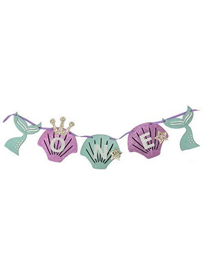 Alemon 2 In 1 Mermaid 1St Birthday Party Supplies High Chair Tutu Tulle Decoration For Baby Purple Blue Shell"One" Pennant Under The Sea Mermaid Happy Birthday Favors For Highchair - Image 4