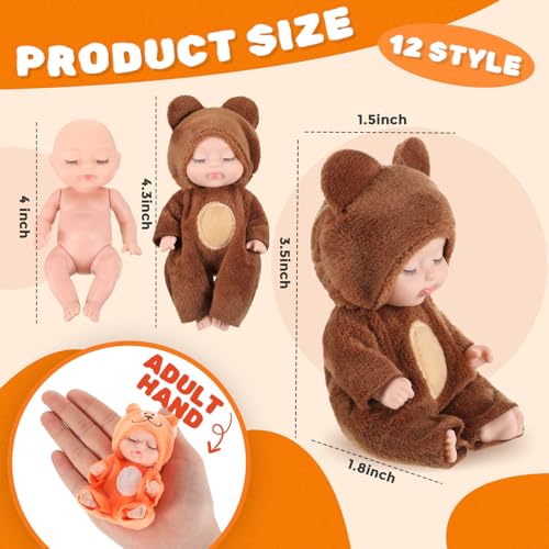 Hanaive 12 Pcs Mini Reborn Baby Doll Cute Christmas Doll Gifts 4 Inch Realistic Dolls with Clothes Lifelike Mini Baby Dolls Set for Girl Boy 3 Birthday GiftCute Style - Image 5