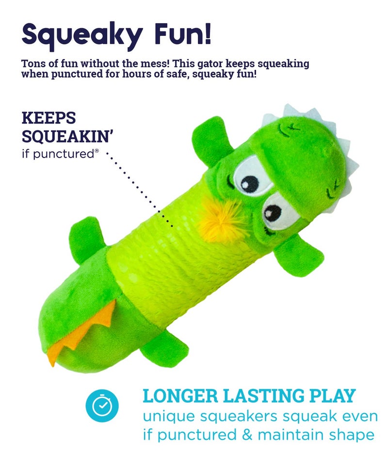 Petstages Stuffing-Free Big Squeak Gator Plush Dog Toy, Medium - Image 2