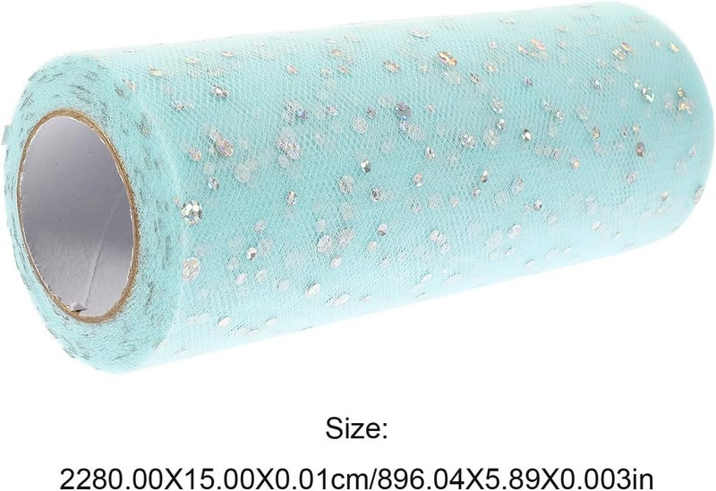 لوروز جليتر تول رول (Lurrose Glitter Tulle Ribbon Roll)، بطول 15 سم وعرض 25 ياردة، من القماش الشبكي المتلألئ، مناسب للزينة اليدوية في حفلات الزفاف، بلون أزرق فاتح. - Image 1