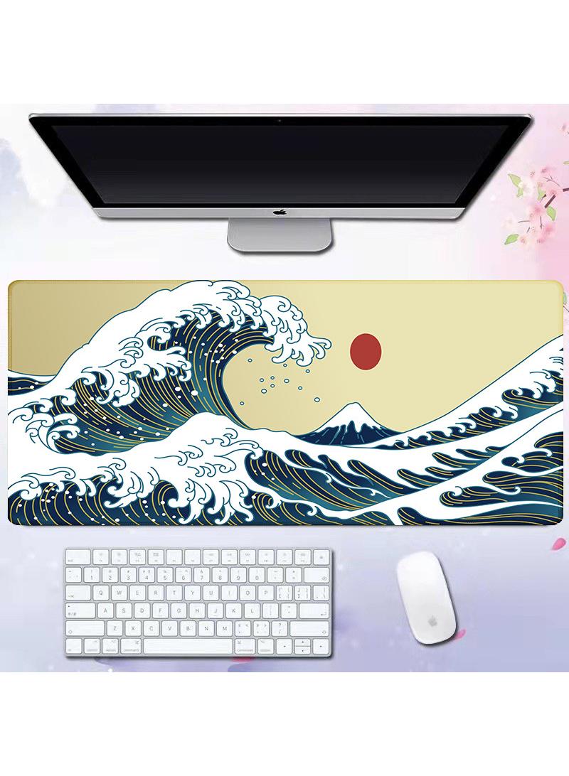 Sea Wave Pattern For Esports Games Gaming Mouse Pad Extended Large Mat Desk Pad Stitched Edges Mousepad Long Mouse Pad And Non-Slip Rubber Base Mice Pad 800X300X4mm - Image 1