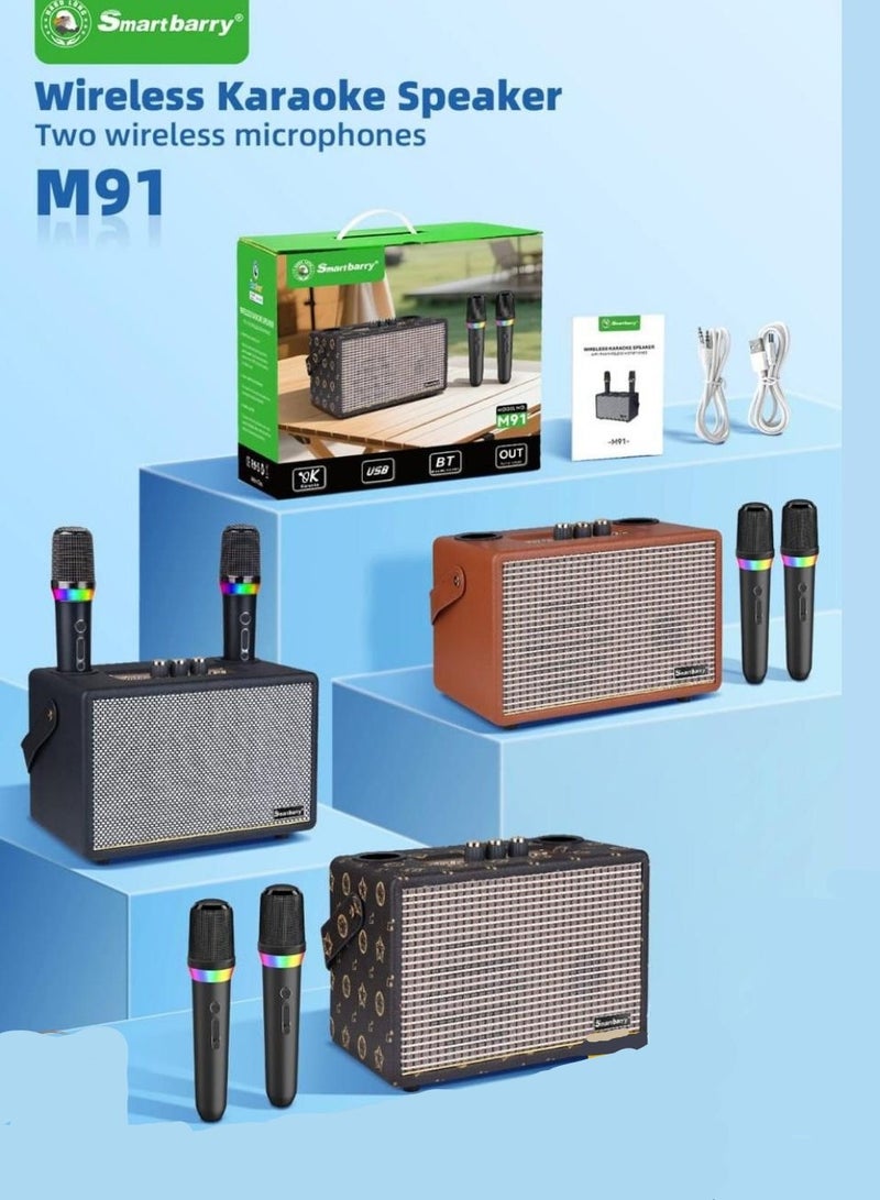 Smartbarry M91 Portable Karaoke System with Dual Wireless Microphones RGB Light Mic High Quality Bluetooth Speaker for Home Parties and Events - Image 2