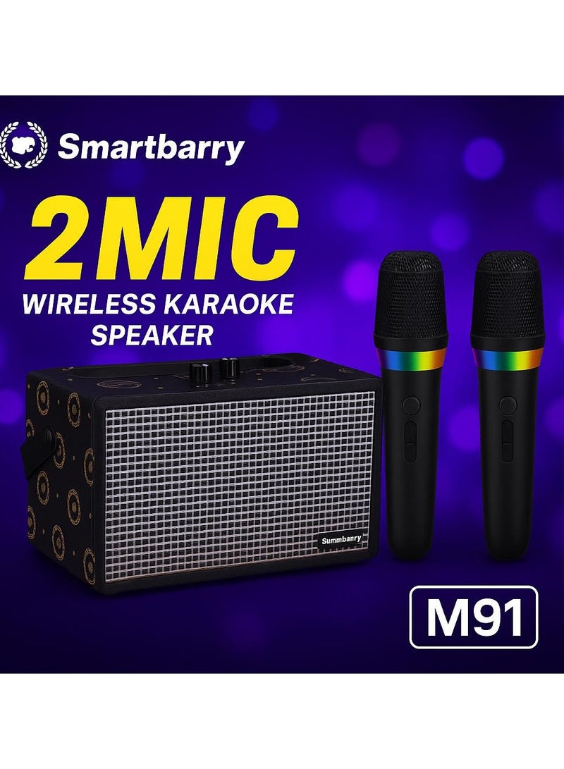 Smartbarry M91 Portable Karaoke System with Dual Wireless Microphones RGB Light Mic High Quality Bluetooth Speaker for Home Parties and Events - Image 1