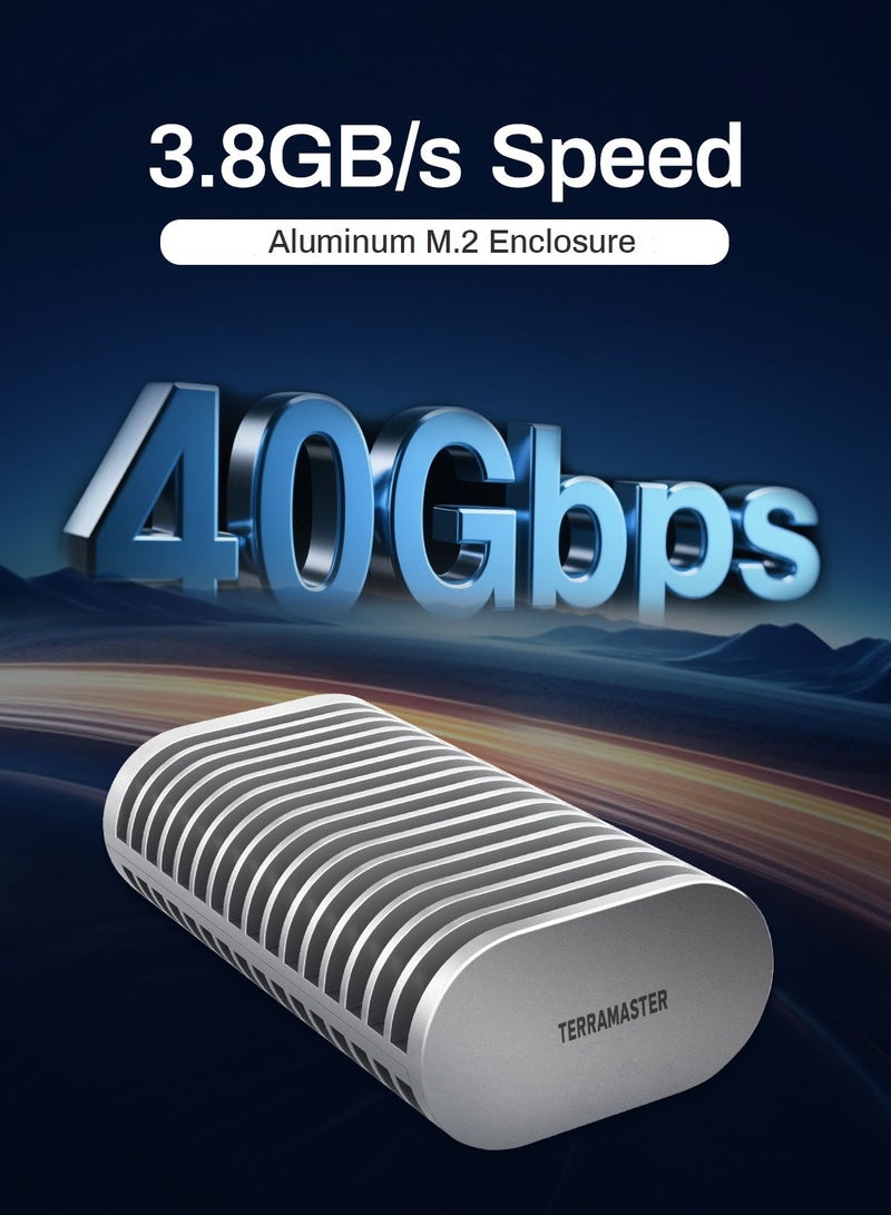 تيراماستر علبة TERRAMASTER D1 SSD Plus 40Gbps M.2 NVMe SSD - علبة M.2 من الألومنيوم USB Type-C، متوافقة مع USB 4/3.2/3.1/3.0/2.0، Thunderbolt 5/4/3، تطبيق جوال للنسخ الاحتياطي للبيانات متضمن (بدون قرص) - Image 2