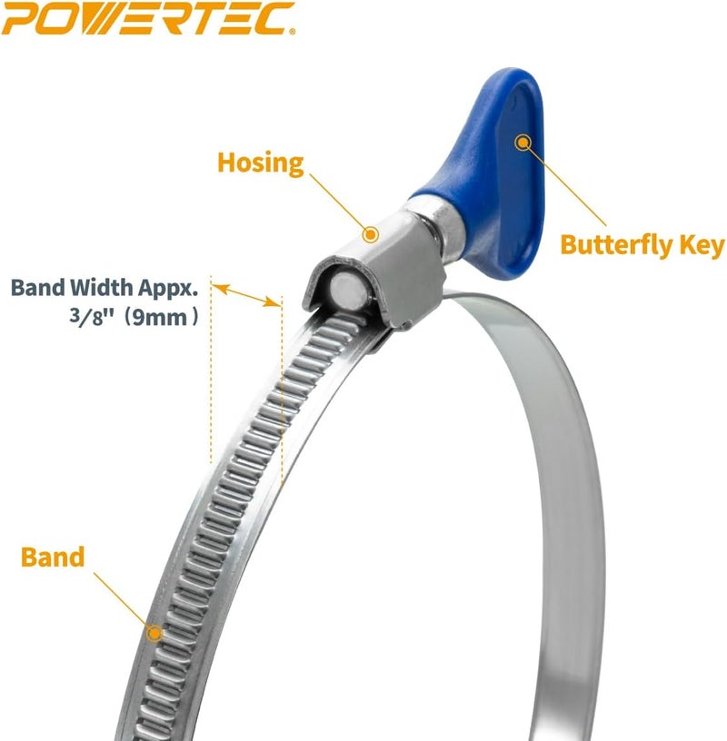 POWERTEC 70225 4 Inch Right Hand Keyed Bridge Hose Clamp, Thumb Screw Key Adjustable Stainless Steel Hose Clamps for Dust Collection, Dust Collector and Dryer Vent Hose, 5 pack - Image 5