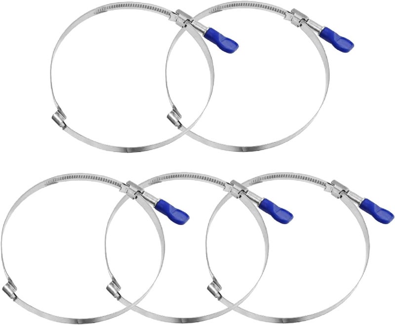 POWERTEC 70225 4 Inch Right Hand Keyed Bridge Hose Clamp, Thumb Screw Key Adjustable Stainless Steel Hose Clamps for Dust Collection, Dust Collector and Dryer Vent Hose, 5 pack - Image 1