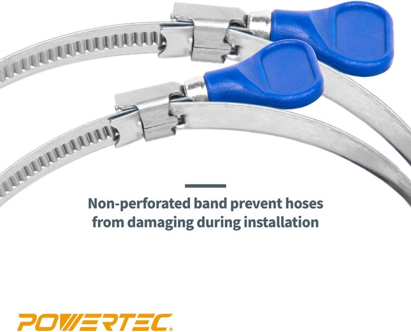 POWERTEC 70225 4 Inch Right Hand Keyed Bridge Hose Clamp, Thumb Screw Key Adjustable Stainless Steel Hose Clamps for Dust Collection, Dust Collector and Dryer Vent Hose, 5 pack - Image 3