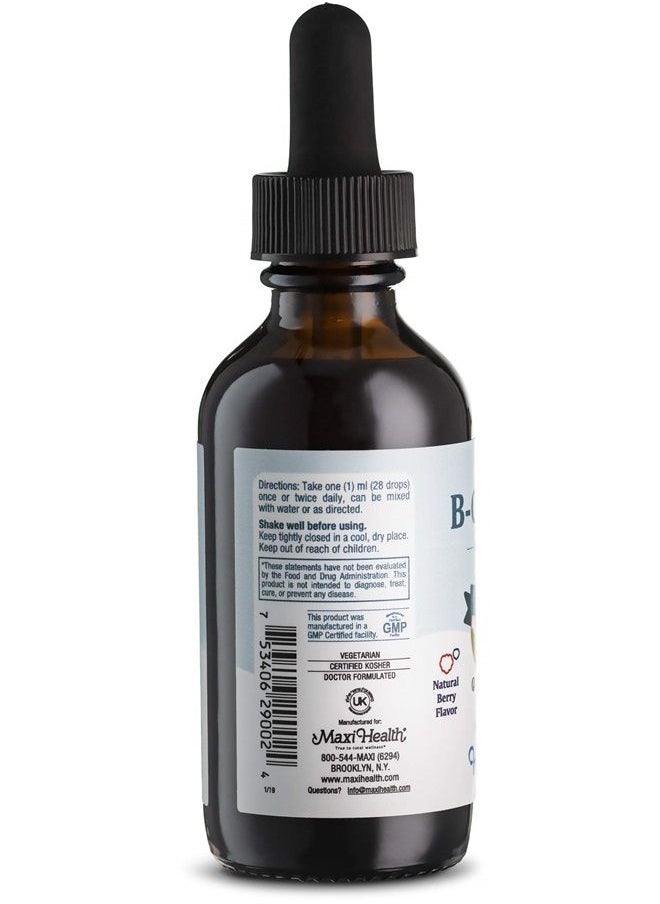 Maxi Health - Maxi-Health Liquid Vitamin B-Complex - Raspberry Flavor - 2 Fluid Ounce Bottle - Kosher - Image 1