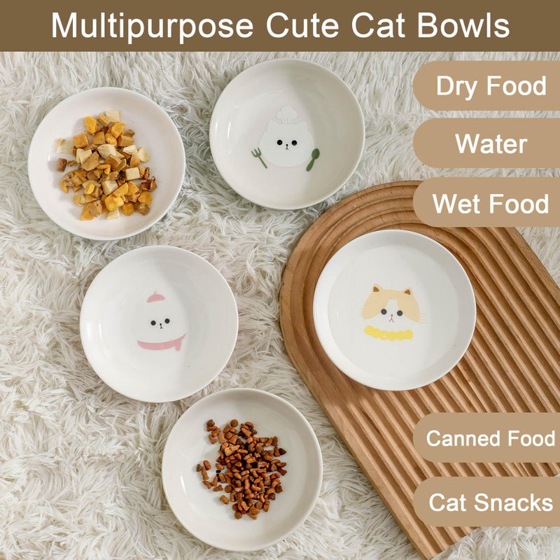 Seyatoo Ceramic Cat Bowls Set - 5.7 inch Wide Cat Food Bowls Whisker Fatigue Friendly, 5 Colorful Kitten Dish Plates with Cute Pattern for Wet and Dry Food Water - Image 4
