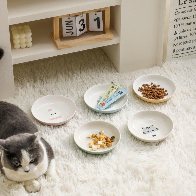 Seyatoo Ceramic Cat Bowls Set - 5.7 inch Wide Cat Food Bowls Whisker Fatigue Friendly, 5 Colorful Kitten Dish Plates with Cute Pattern for Wet and Dry Food Water - Image 5