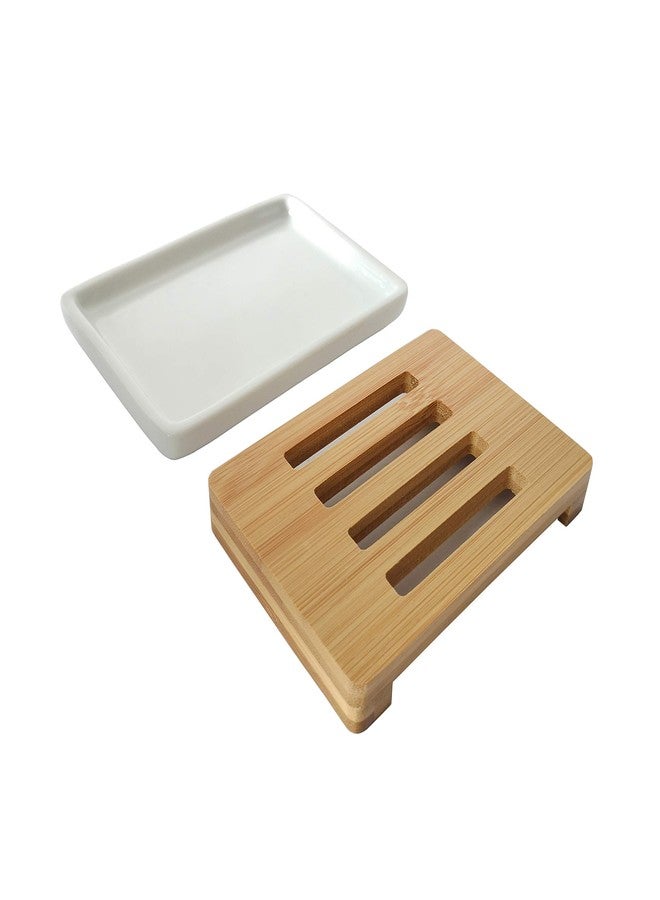 Lofekea Soap Dish Holder, Self Draining Soap Saver Bar Soap Holder for Shower Ceramic Soap Dish for Shower,Bathroom, Kitchen (Bamboo) - Image 4