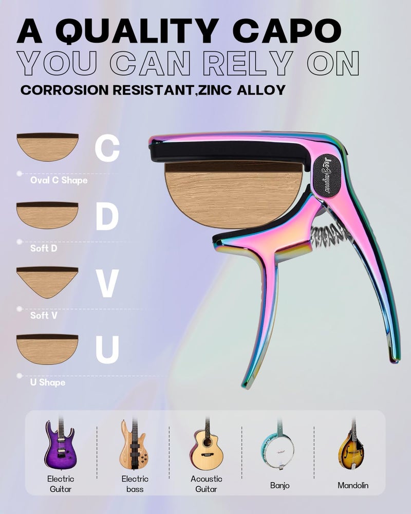 Leo Jaymz Heavy Duty Guitar Capo for Acoustic/Electric Guitars, Guitar Clip made of Zinc Alloy Metal, Guitar Clamp for Bass Classical Guitar, Ukulele, Mandolin,Banjo (Dazzling Purple) - Image 4