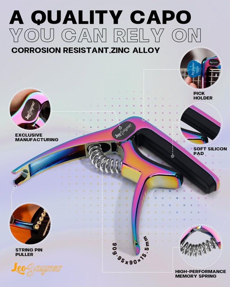 Leo Jaymz Heavy Duty Guitar Capo for Acoustic/Electric Guitars, Guitar Clip made of Zinc Alloy Metal, Guitar Clamp for Bass Classical Guitar, Ukulele, Mandolin,Banjo (Dazzling Purple) - Image 3