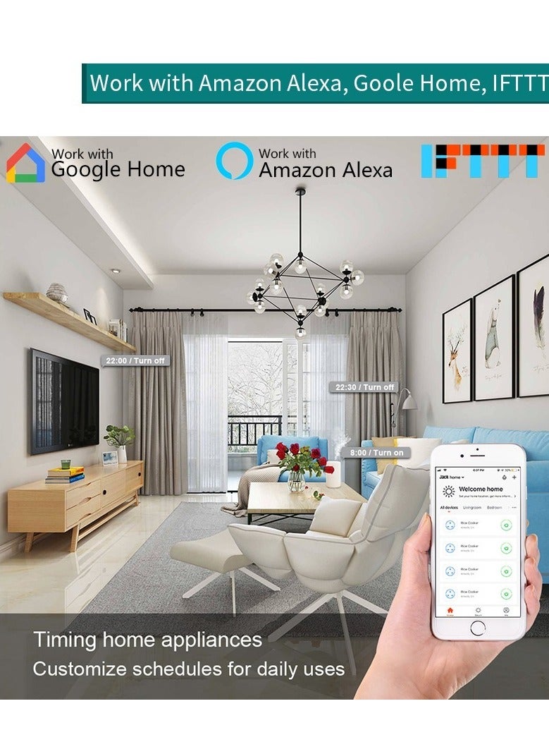 قابس واي فاي ذكي، مقبس توصيل ذكي 16 أمبير لأتمتة الأجهزة المنزلية متوافق مع Google Home وAlexa. مقبس صغير مع جهاز تحكم عن بعد وصوت مع وظيفة المؤقت. لا يوجد محور مطلوب. (عبوة من 1) - Image 4