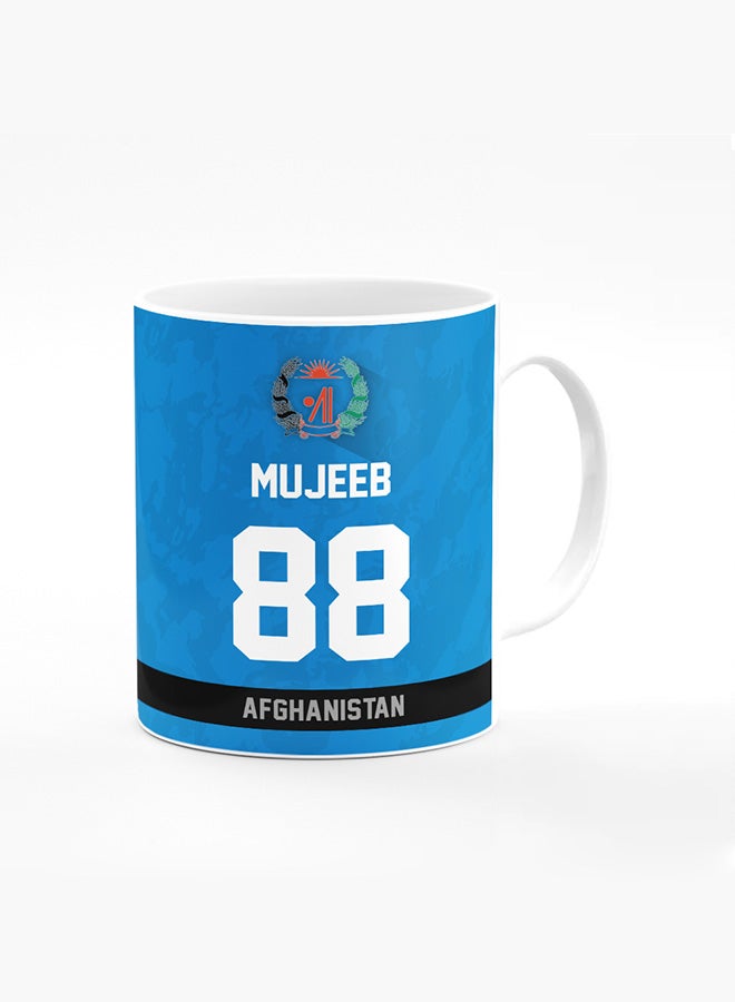 Stylizedd Designer Printed Coffee Mug with Heavy Duty Handle 11oz Ceramic Personalised Gift Mugs Cup - Cricket Player - Mujeeb Ur Rahman, Jersey Number - 88 (With Logo) - Image 1