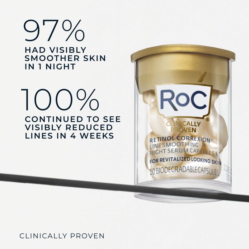 RoC Retinol Correxion Line Smoothing Night Serum Capsules, Daily Anti-Aging Skin Care Treatment for Fine Lines, Dark Spots, Acne Scars, 10 Count - Image 3