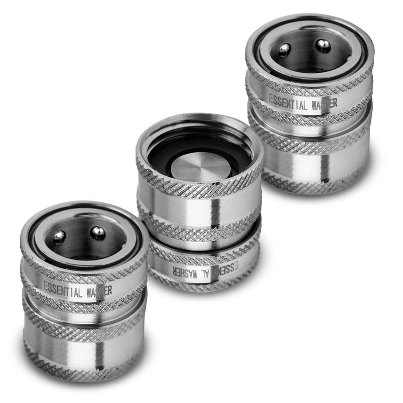 ESSENTIAL WASHER 34 Stainless Steel Garden Hose Check Valve Quick Connect Fitting 3 Pack - Image 2