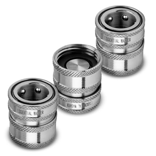 ESSENTIAL WASHER 34 Stainless Steel Garden Hose Check Valve Quick Connect Fitting 3 Pack - Image 1