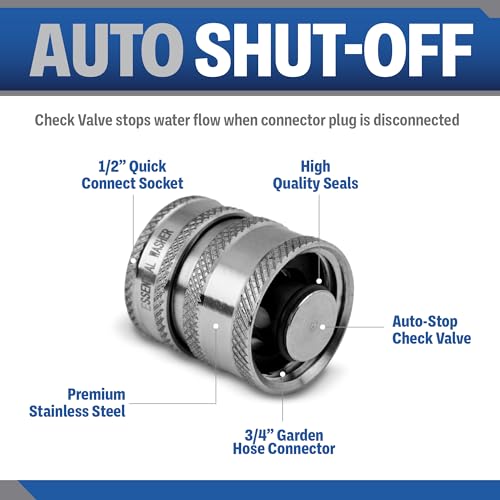 ESSENTIAL WASHER 34 Stainless Steel Garden Hose Check Valve Quick Connect Fitting 3 Pack - Image 3
