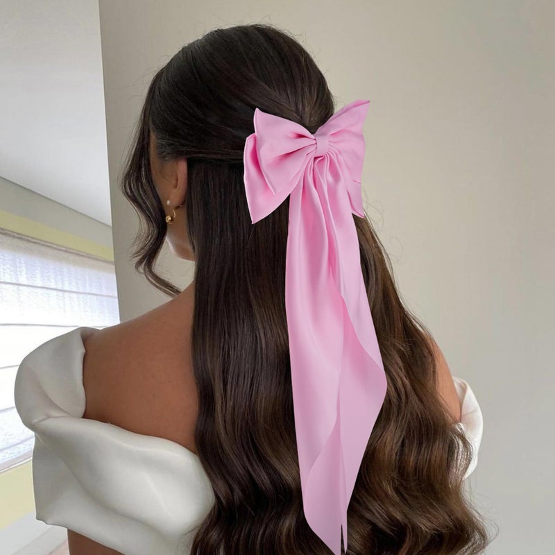 hisial 6Pcs Large Bows Hair Clips for Women Girls Long Tail Hair Ribbon Silky Satin Barrettes Coquette Bows Accessories (Black/Pink/White) - Image 3