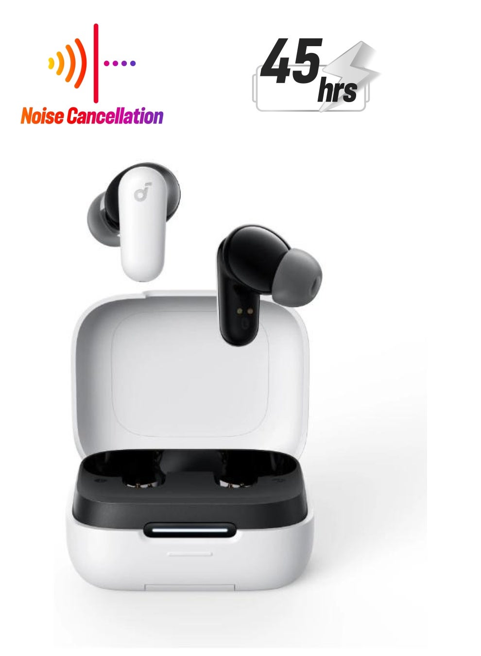 Soundcore R50i NC by Anker Noise Cancelling Earbuds, Strong and Smart Noise Cancelling, Powerful Bass, 45H Playtime, 2-in-1 Case and Phone Stand, IP54, Wireless Earbuds, Bluetooth 5.4, App Control White