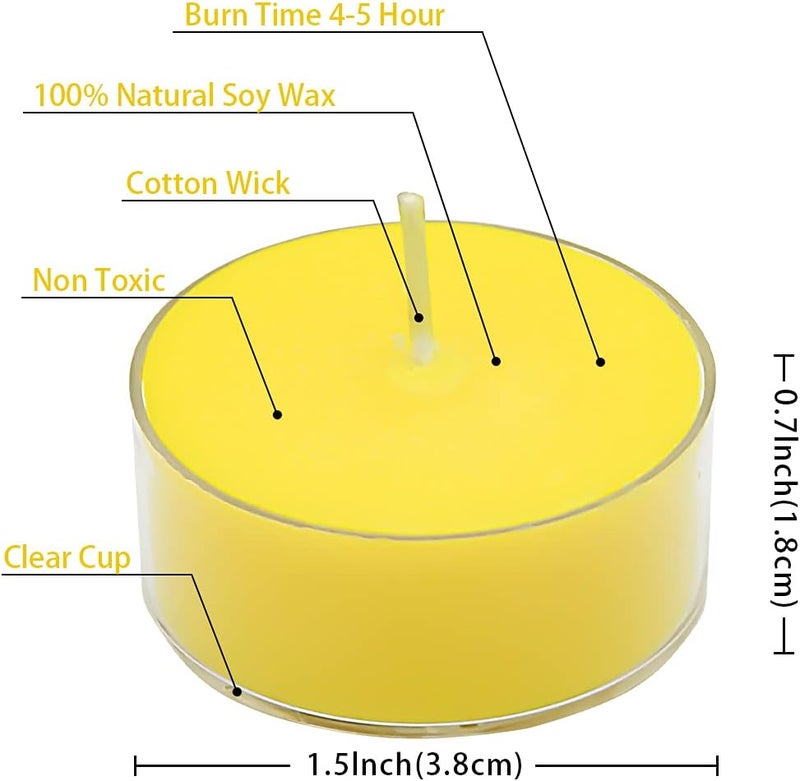 DEYBBY Natural Lemon Scented Soy Wax Tealight Candles Bulk, Aromatherapy Luxury Tea Candle Set of 24-4 Hour Burning Great Gift - Image 2