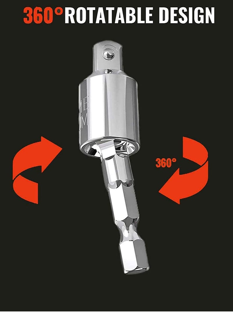 Power Drill Sockets Adapter Impact Driver Adapter 360 Degrees Rotatable Hex Shank Impact Driver Socket Adapter Socket to Drill Adapter 1/4" 3/8" 1/2" Impact Driver Adapter 3 Piece - Image 3