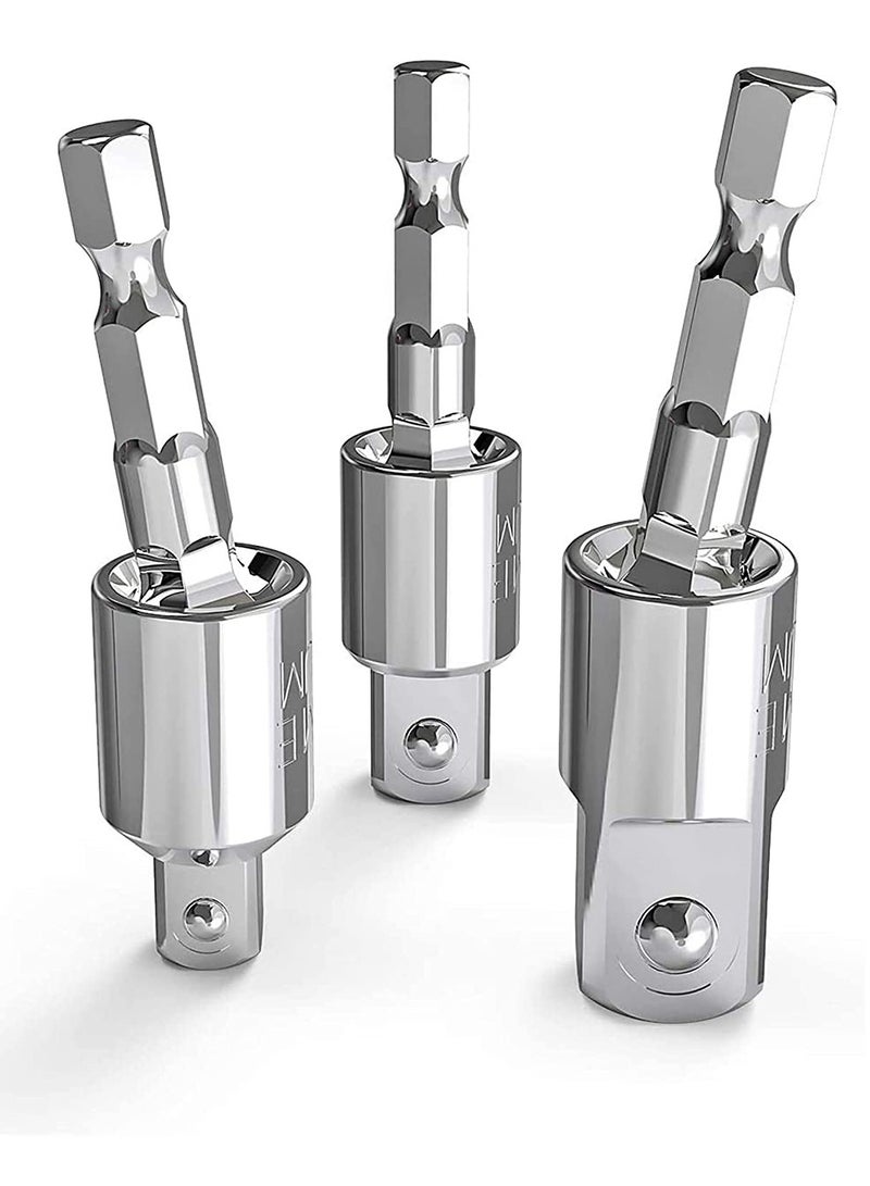 Power Drill Sockets Adapter Impact Driver Adapter 360 Degrees Rotatable Hex Shank Impact Driver Socket Adapter Socket to Drill Adapter 1/4" 3/8" 1/2" Impact Driver Adapter 3 Piece - Image 1