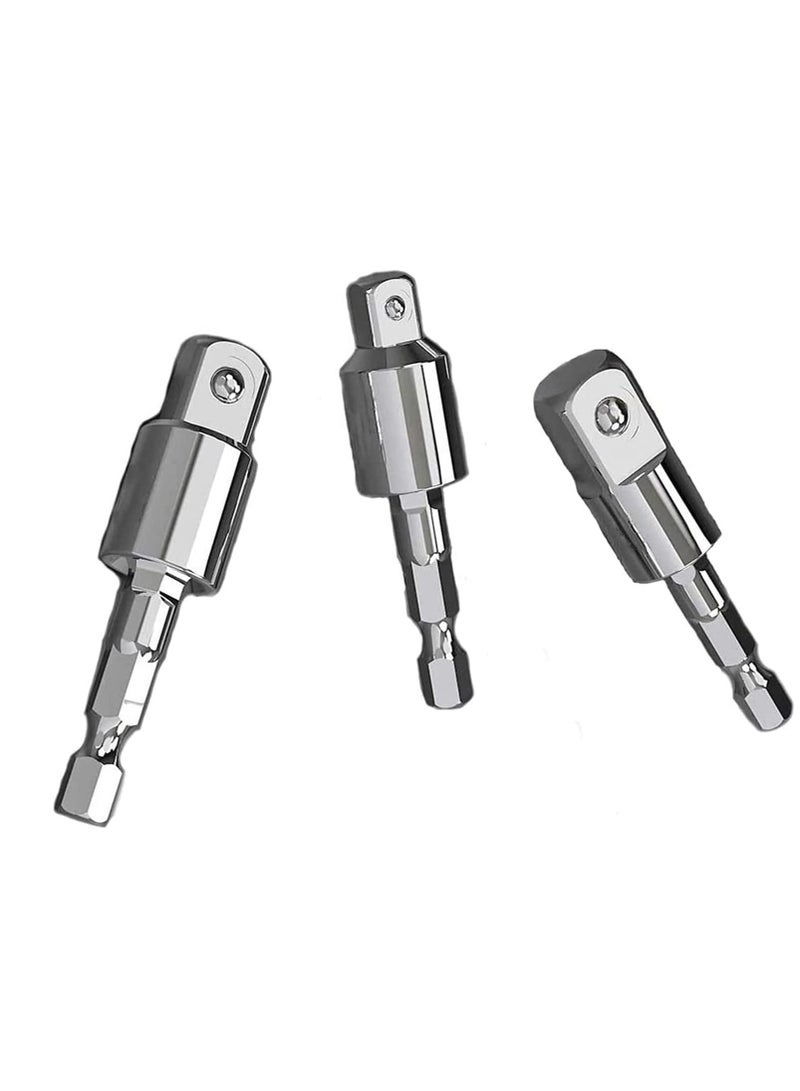 Power Drill Sockets Adapter Impact Driver Adapter 360 Degrees Rotatable Hex Shank Impact Driver Socket Adapter Socket to Drill Adapter 1/4" 3/8" 1/2" Impact Driver Adapter 3 Piece - Image 5