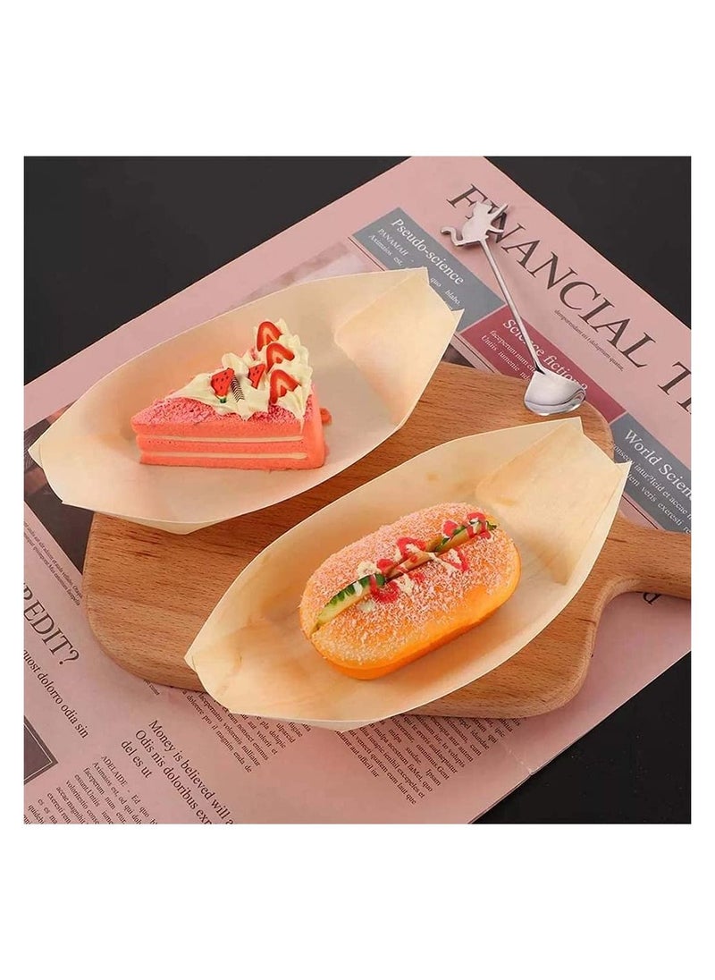 Arabest - 50 pcs Disposable Wood Boat Dishes Plates Wooden Snack Bowls Food Serving Tray Japanese Sashimi Sushi Boat Light Brown for Party Foods, Snacks, Canap, 3 Inches - Image 1