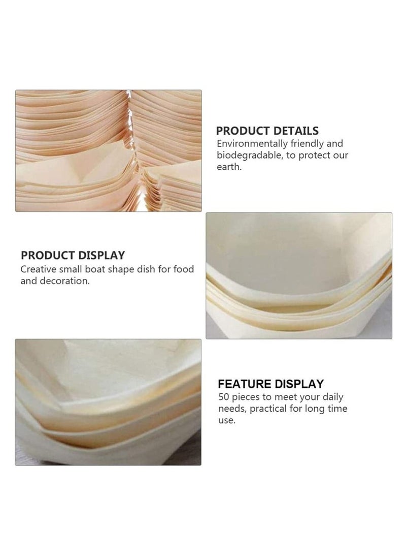 Arabest - 50 pcs Disposable Wood Boat Dishes Plates Wooden Snack Bowls Food Serving Tray Japanese Sashimi Sushi Boat Light Brown for Party Foods, Snacks, Canap, 3 Inches - Image 1