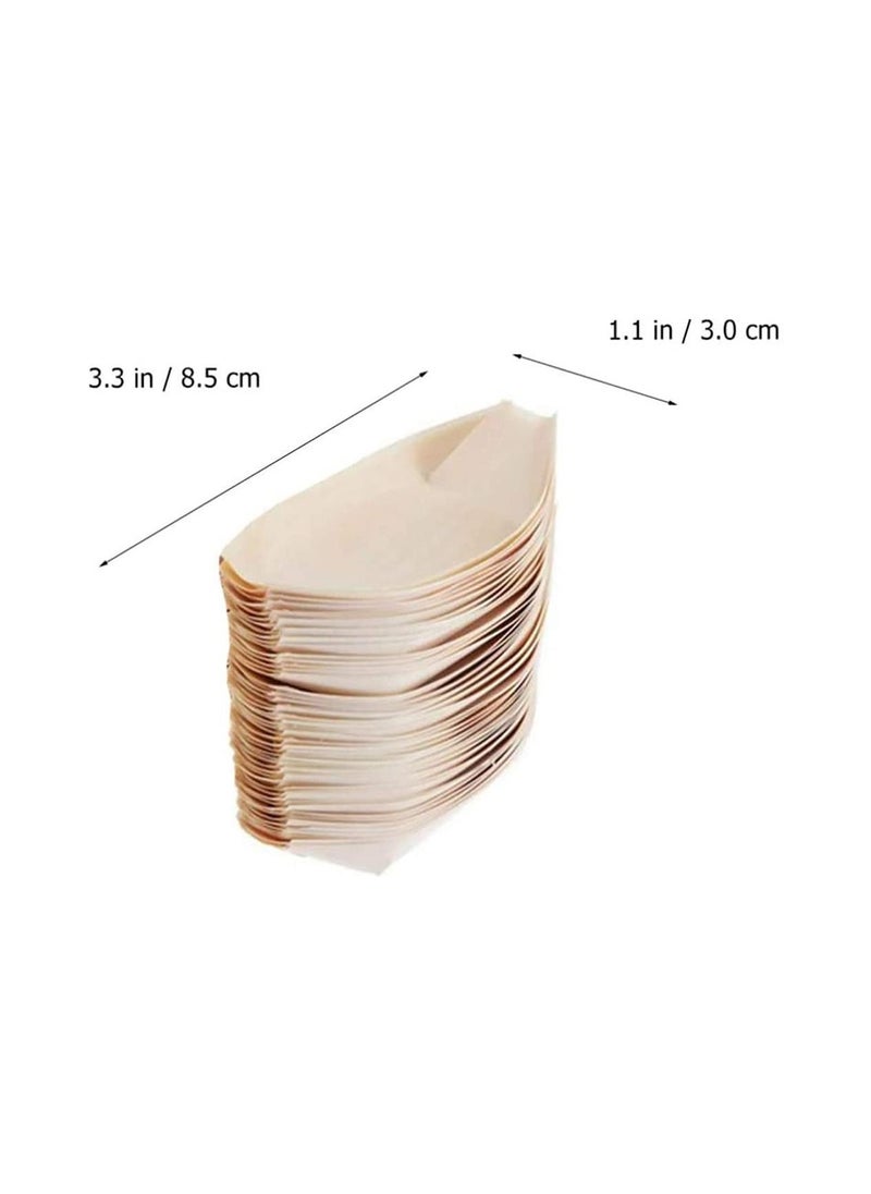 Arabest - 50 pcs Disposable Wood Boat Dishes Plates Wooden Snack Bowls Food Serving Tray Japanese Sashimi Sushi Boat Light Brown for Party Foods, Snacks, Canap, 3 Inches - Image 1