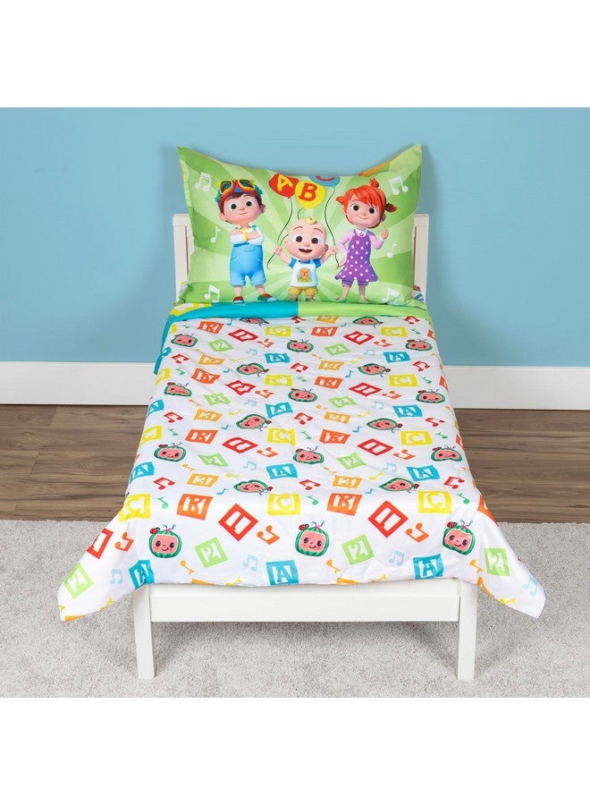 CoComelon Learning is Fun 4 Piece Toddler Bedding Set - Includes Comforter, Sheet Set - Fitted + Top Sheet + Reversible Pillowcase for Boys and Girls Bed, Letters and Music Design, Orange - Image 2
