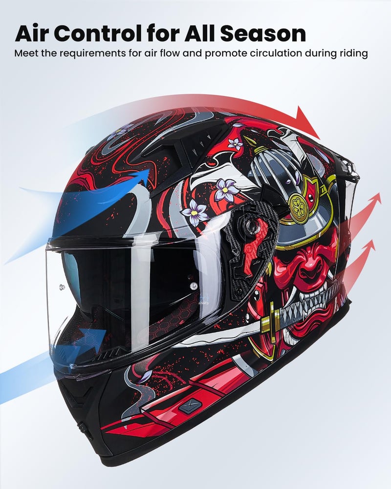 ILM Motorcycle Helmet Full Face with Pinlock Compatible Clear&Tinted Visors and Fins Street Bike Motocross Casco DOT Model Z501(Armor Red, Large) - Image 4