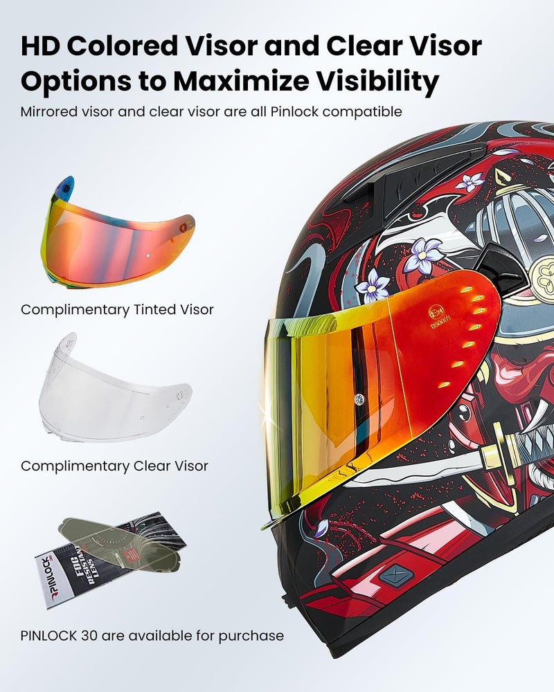 ILM Motorcycle Helmet Full Face with Pinlock Compatible Clear&Tinted Visors and Fins Street Bike Motocross Casco DOT Model Z501(Armor Red, Large) - Image 5