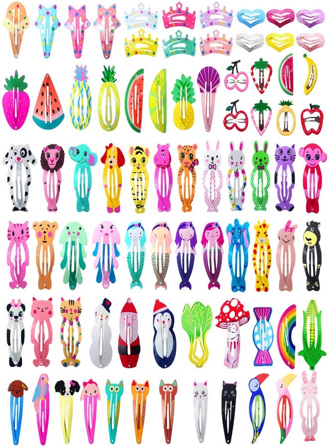 Funtopia Girls Hair Clips Barrettes, Funtopia 80 Pcs Lovely Animal Fruit Printed Pattern Metal Snap Hair Clips Cartoon Design Hairpins for Kids Teens Pets - Image 1