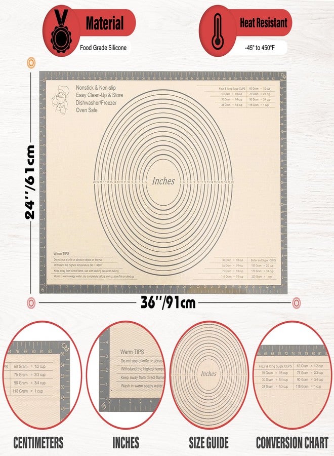 SZNOBC Silicone Pastry Mat 36x24 Inch Extra Large Baking Mat, Nonstick Kitchen Counter Kneading Board, Perfect for Dough, Pastry, Dough Rolling, Fondant, Pie Crust, Fondant, Cookies, Bread, Pasta, Pizza - Image 3