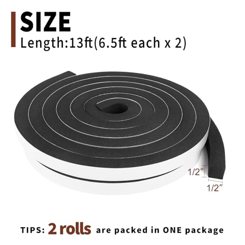 Yotache Window Insulation Weather Stripping 1/2" x1/2", Closed Cell Foam Tape Adhesive Rubber Seal Strip, 2 Rolls x 6.5 Ft Each, Total 13 Feet Long - Image 4