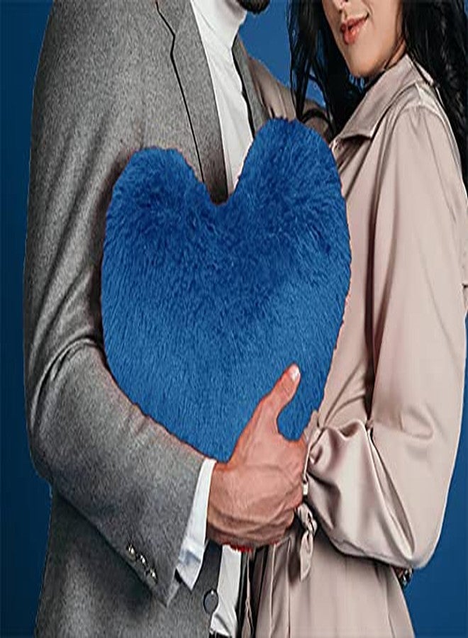 PriMaryHoMe Fur Heart Shape Pillow - Hugging Pillow Stuffed Soft Love Gift (Blue) - Image 1